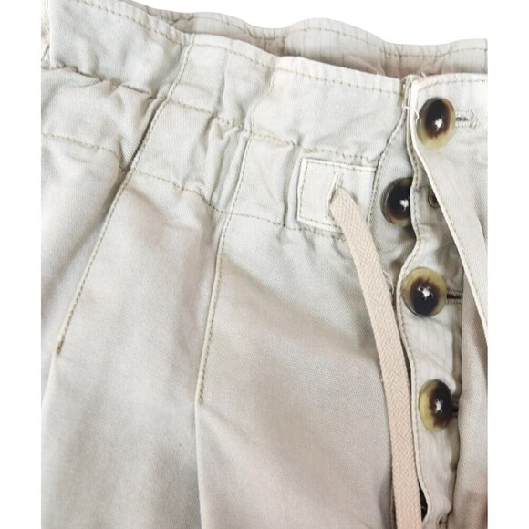 Free People Button Fly Paperbag Pants Size M Beige Drawstring Waist Relaxed Fit - Picture 4 of 10